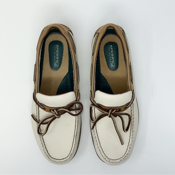 SPERRY leather classic boat shoes, white/cream and brown color - Picture 4 of 16